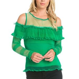 COLD SHOULDER KNIT TOP WITH RUFFLE